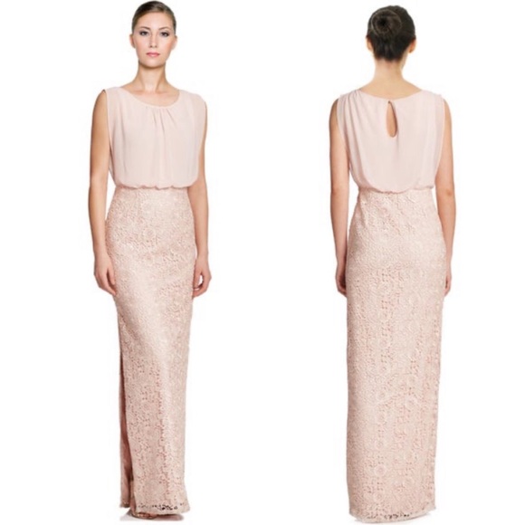 Aidan Mattox Lace blouson sleeveless Overlay chiffon long gown - Picture 4 of 14